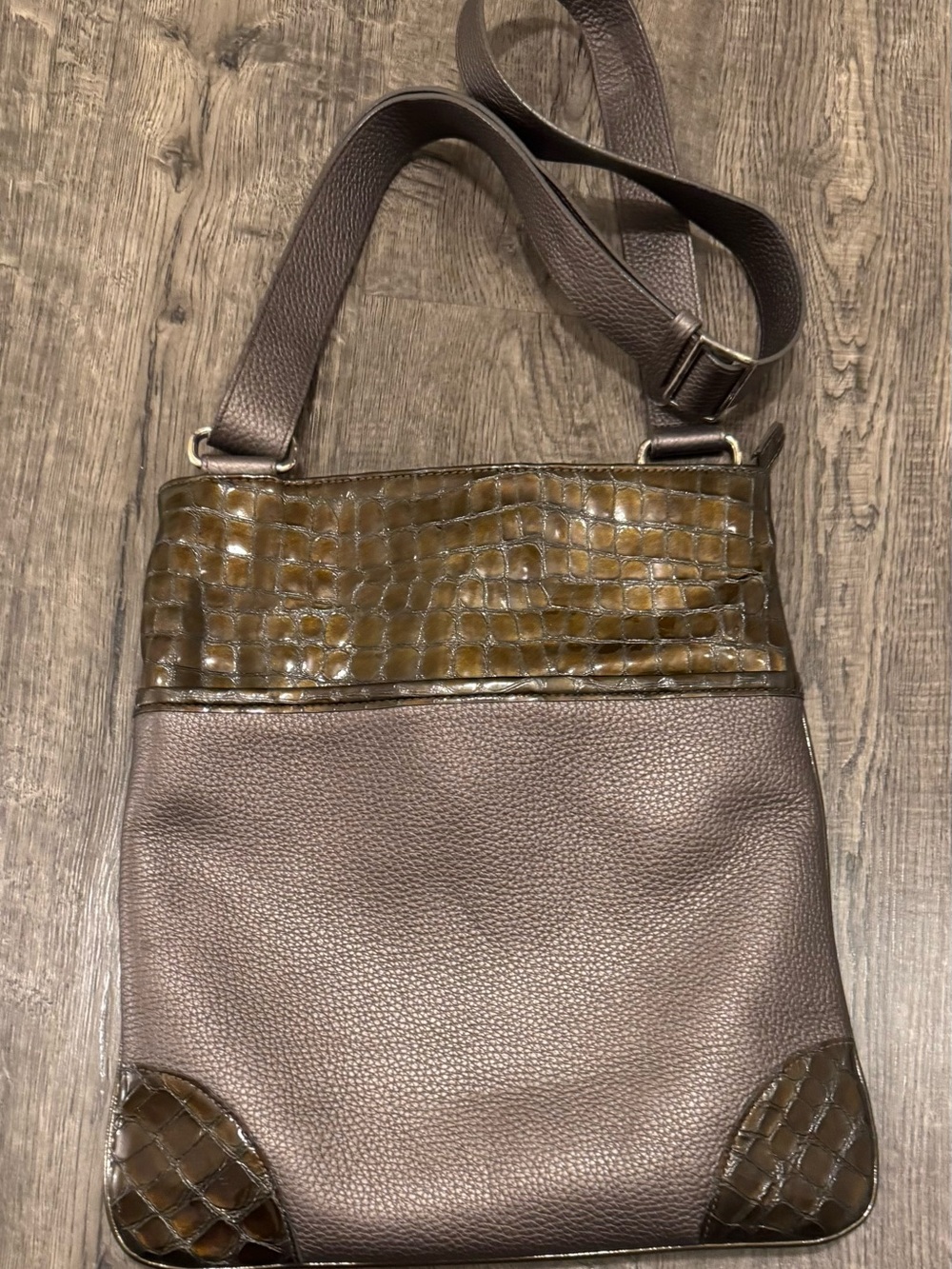 Brighton Metallic Pebbled Leather & Crocodile Embossed Crossbody Messenger Bag